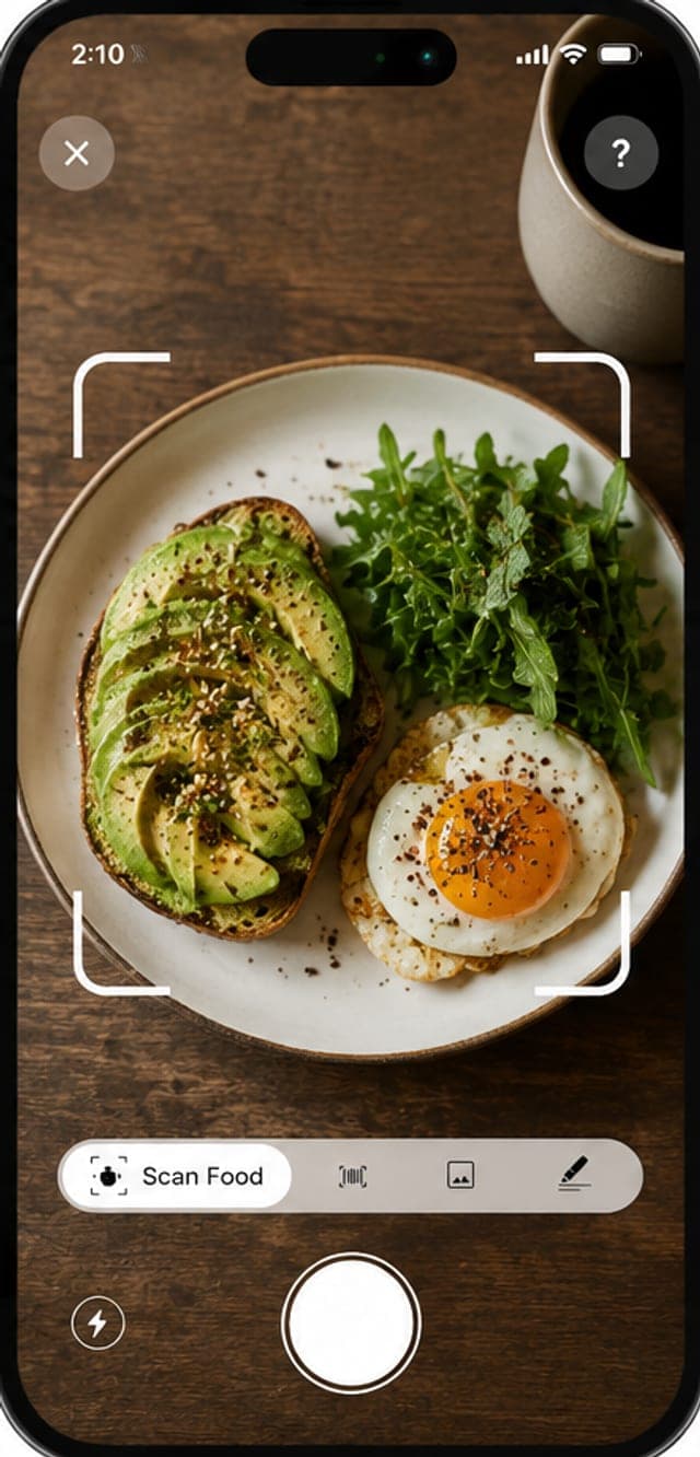 Scanning avocado toast with a fried egg at breakfast